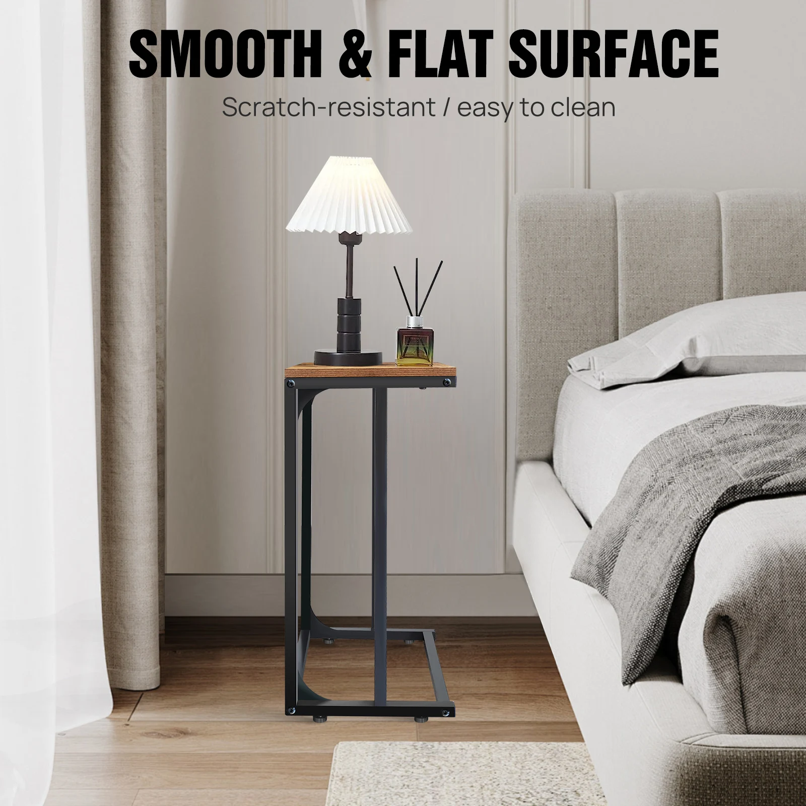 VASAGLE C-Shaped Side Table, Bedside Table, Sofa Side Table, Coffee Table, with Metal Frame, Industrial, for Living Room, Bedroo