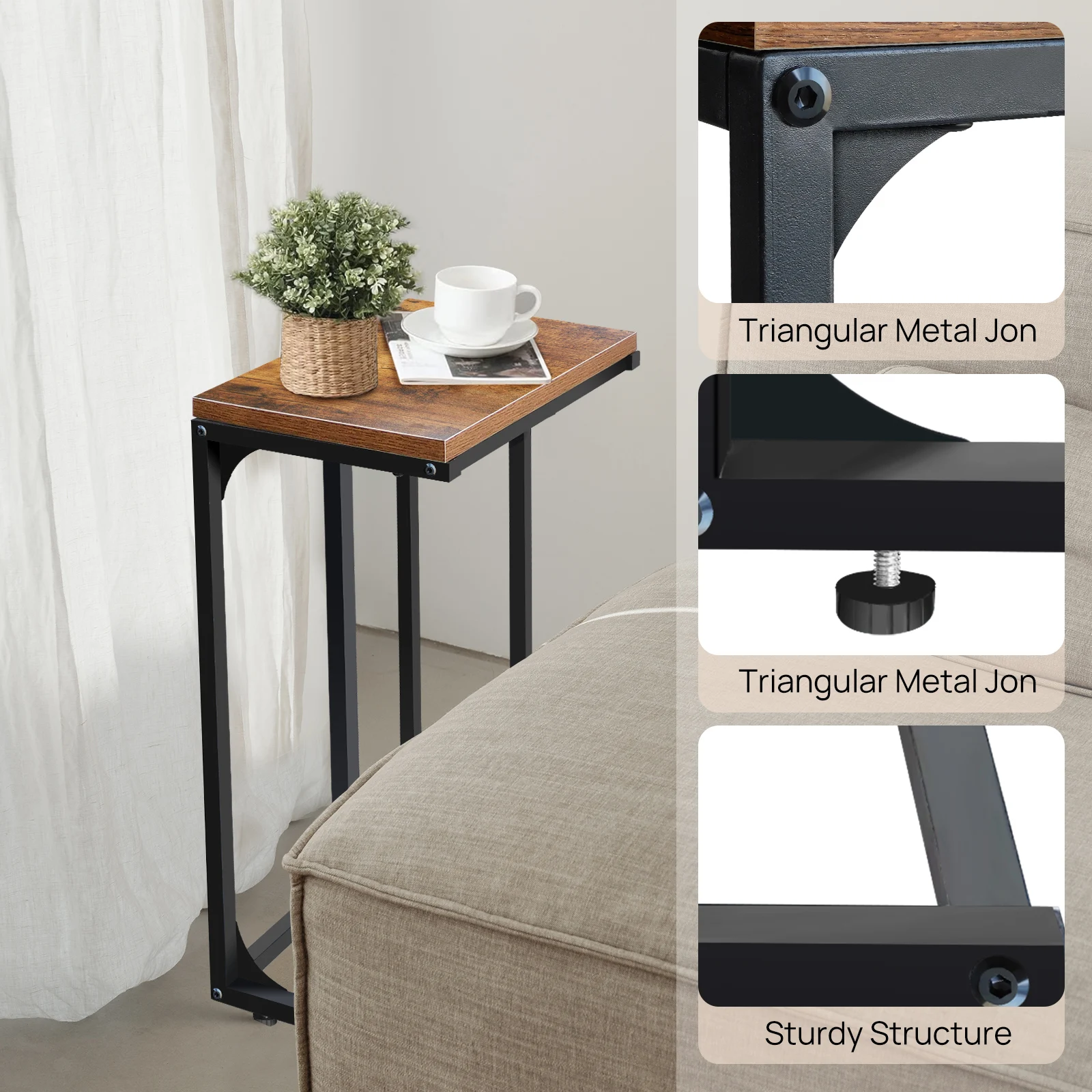 VASAGLE C-Shaped Side Table, Bedside Table, Sofa Side Table, Coffee Table, with Metal Frame, Industrial, for Living Room, Bedroo