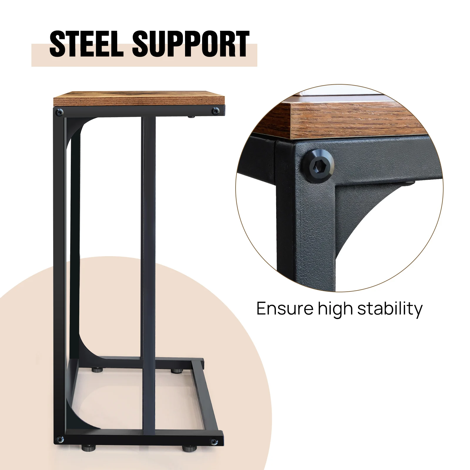 VASAGLE C-Shaped Side Table, Bedside Table, Sofa Side Table, Coffee Table, with Metal Frame, Industrial, for Living Room, Bedroo