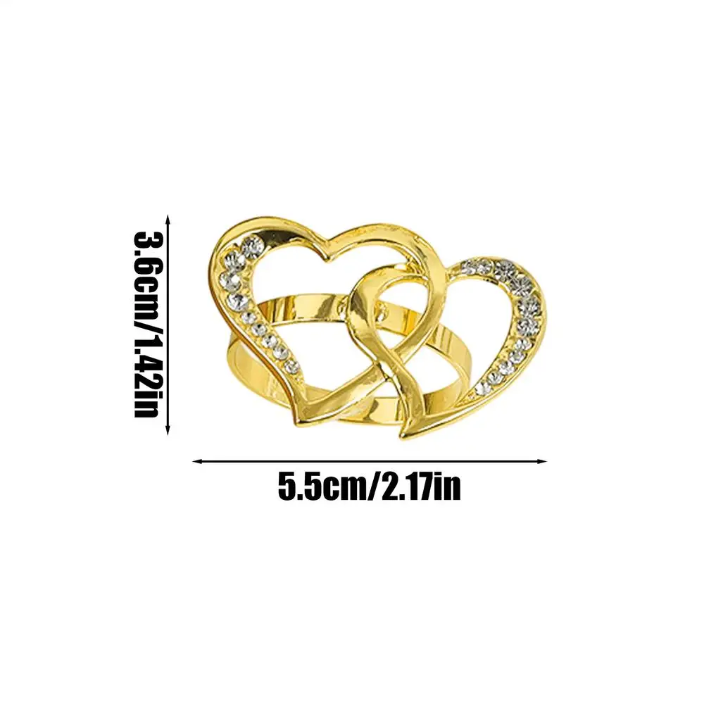 Double Heart Napkin Rings 6X Hollow-Out Napkin Ring With Rhinestone Home Decoration Party Supplies For Wedding Dinner Party