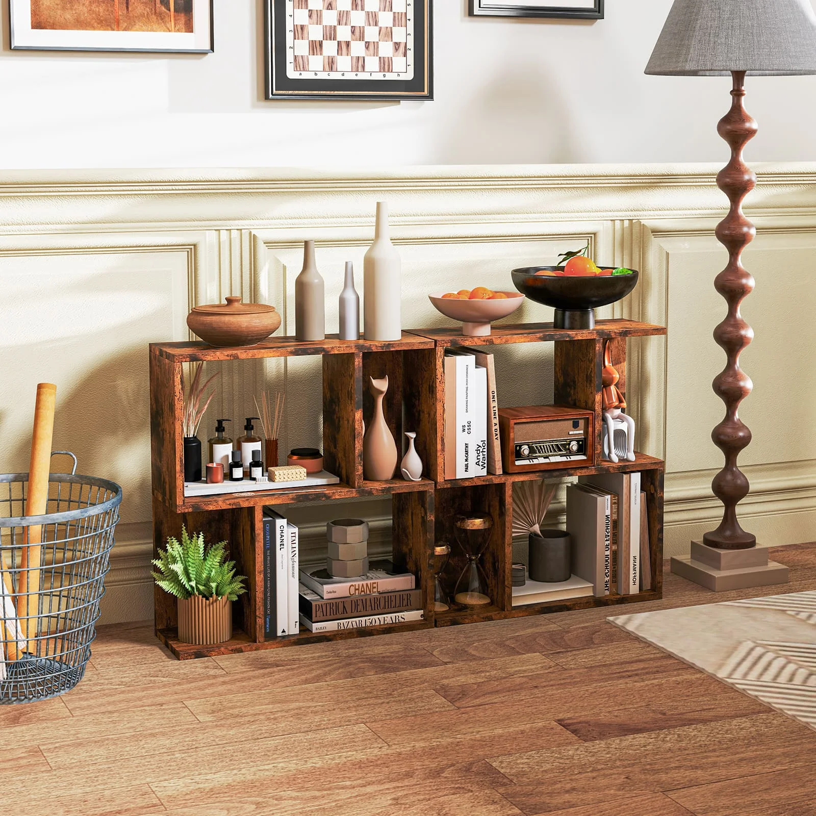 GOFLAME 3-Tier Bookshelf Display Shelf for Small Space Freestanding Side Table Rustic Brown