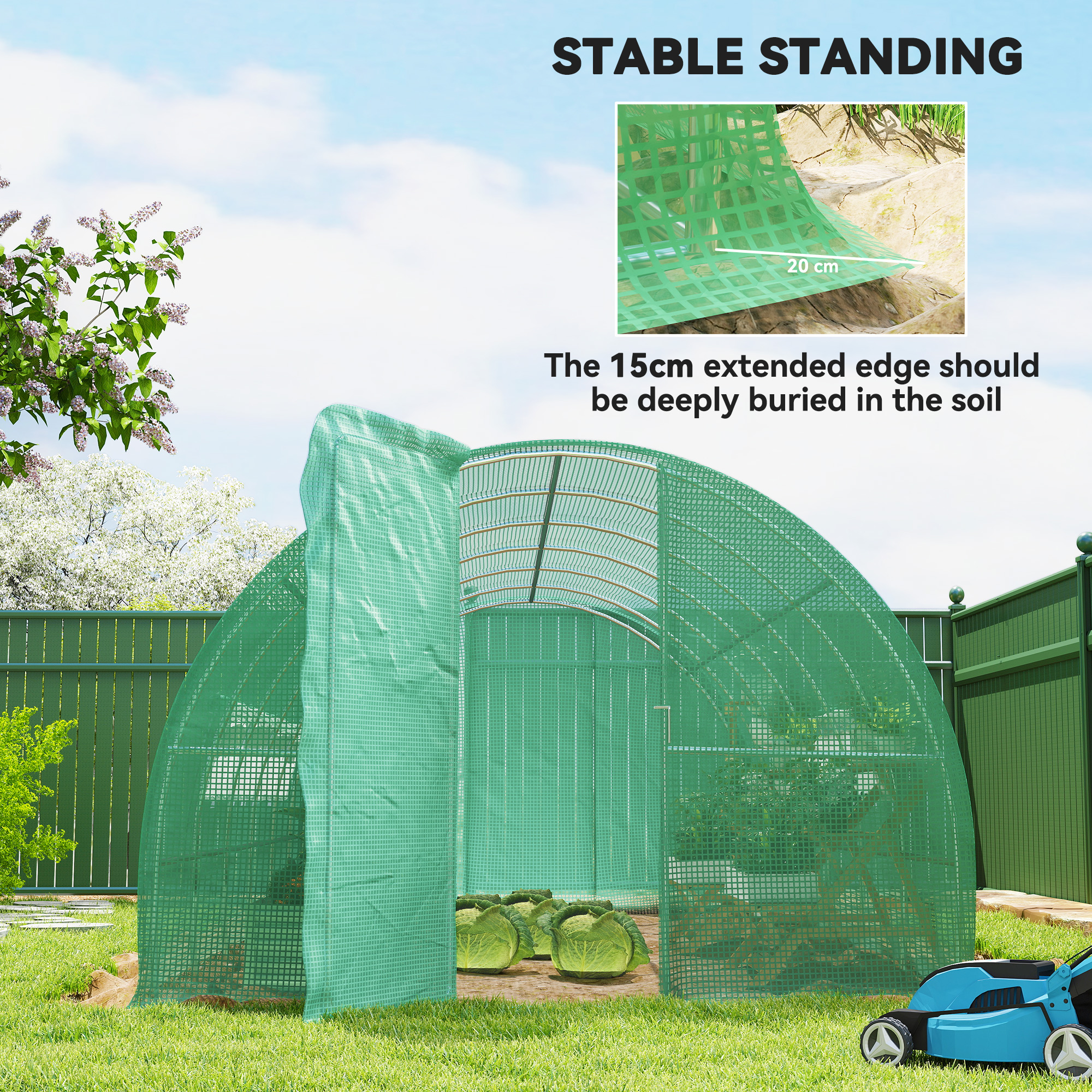 Reinforced Walk-In Polytunnel Greenhouse with Door and Mesh Windows 6 X 3(m)