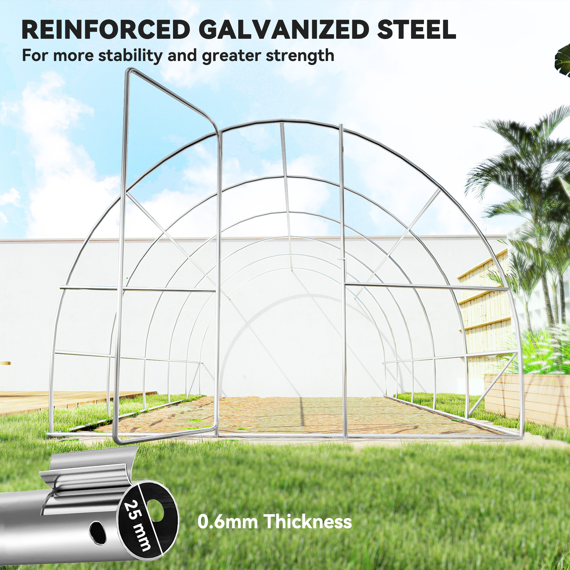 Reinforced Walk-In Polytunnel Greenhouse with Door and Mesh Windows 6 X 3(m)
