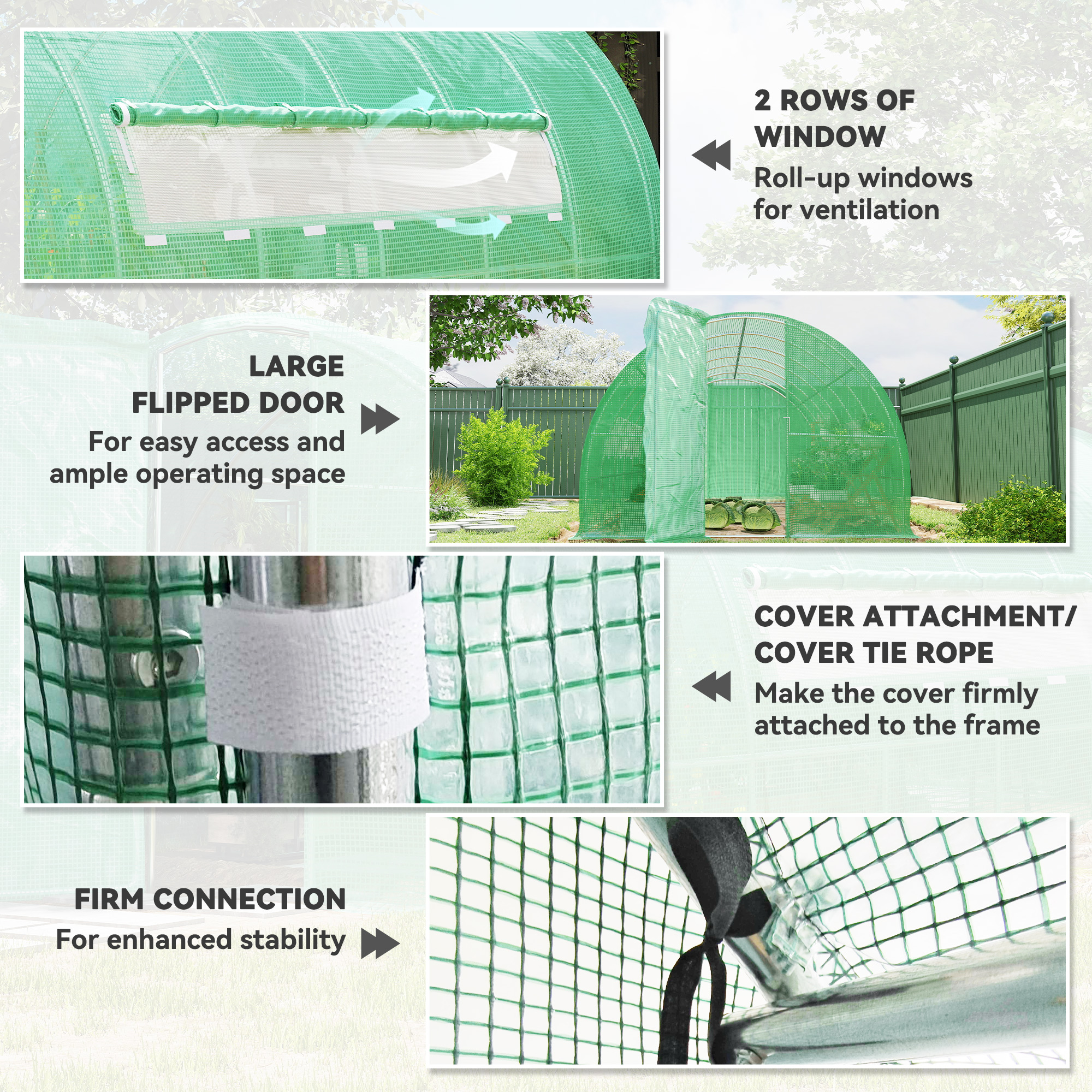 Reinforced Walk-In Polytunnel Greenhouse with Door and Mesh Windows 6 X 3(m)