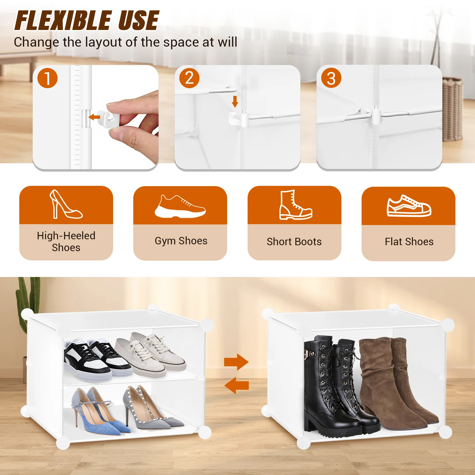 Shoe Storage Cabinet, 6/8/10-Layer Modular Plastic Shoe Rack, Cube Shoe Organizer, Dustproof and Waterproof, 40 Pairs of Shoes
