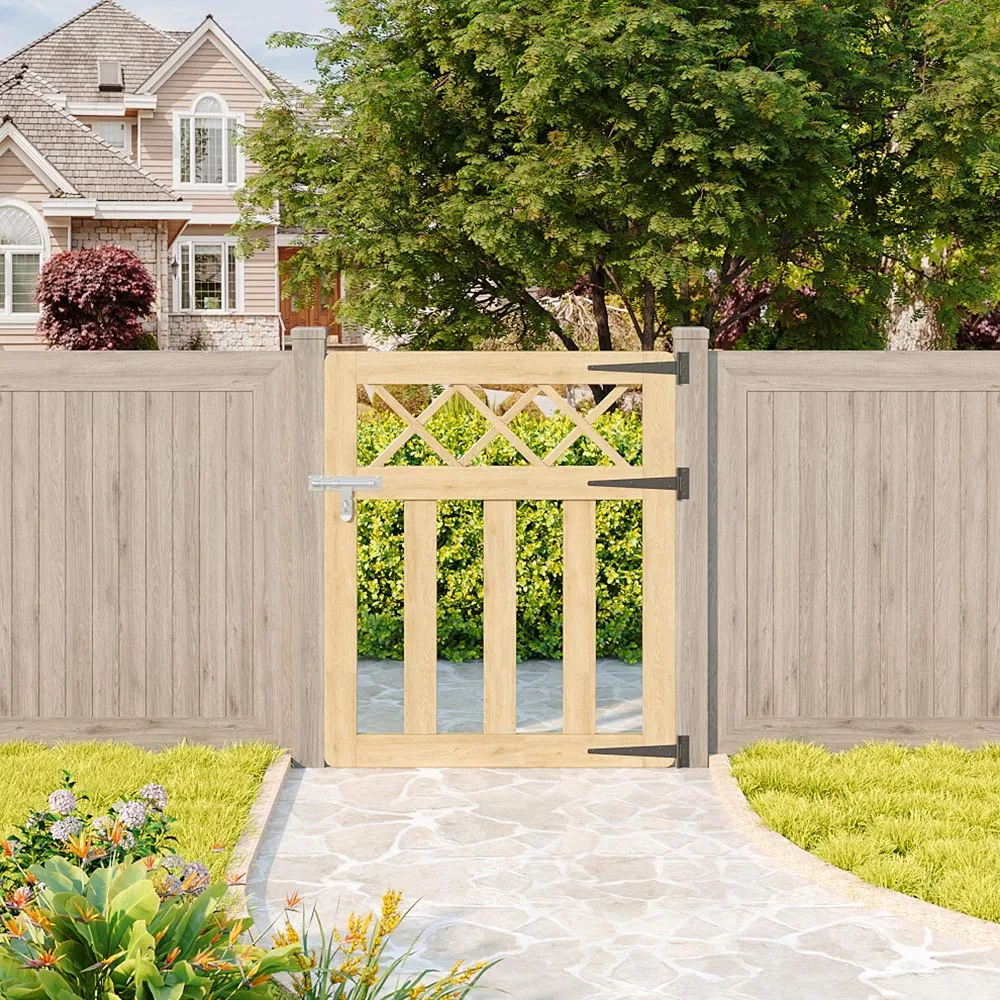 Outdoor Cross Top Wooden Garden Gate Pedestrian Fence Yard Door