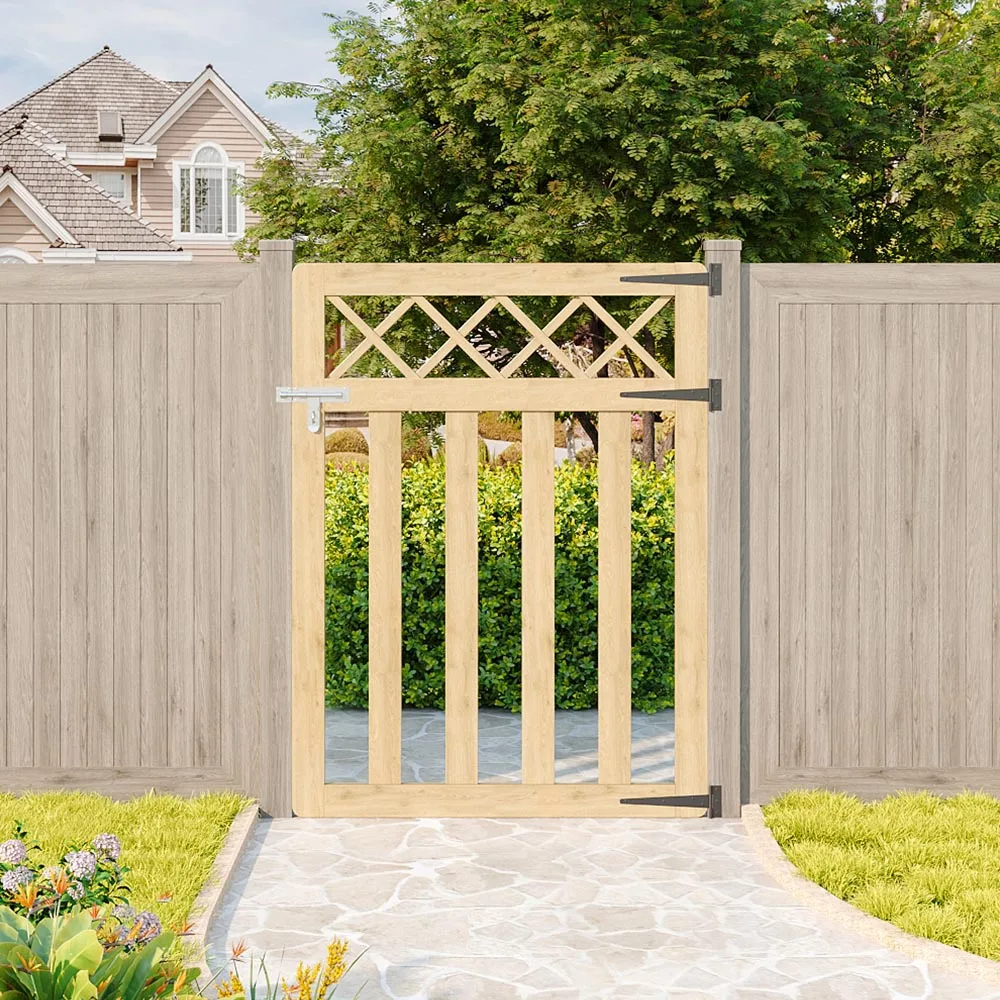 Outdoor Cross Top Wooden Garden Gate Pedestrian Fence Yard Door