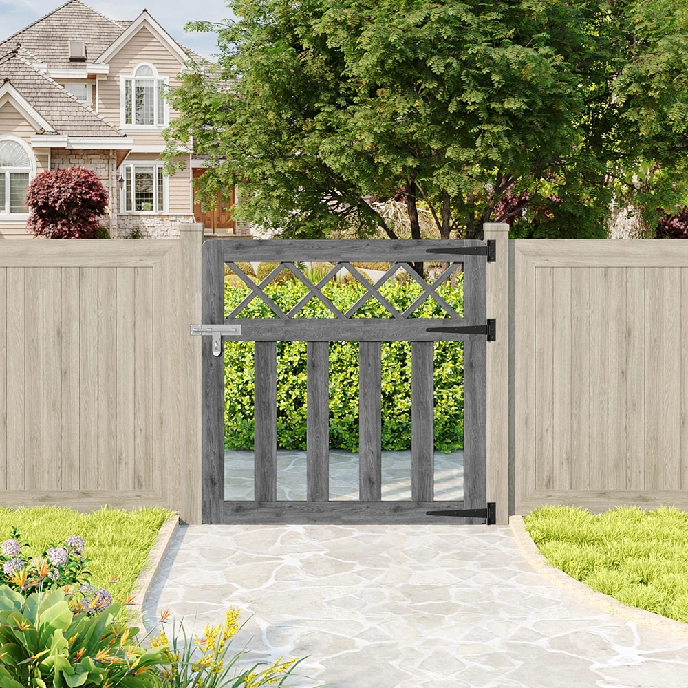 Outdoor Cross Top Wooden Garden Gate Pedestrian Fence Yard Door