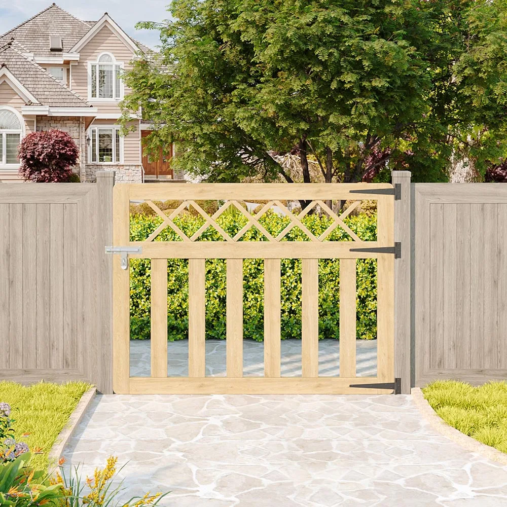 Outdoor Cross Top Wooden Garden Gate Pedestrian Fence Yard Door