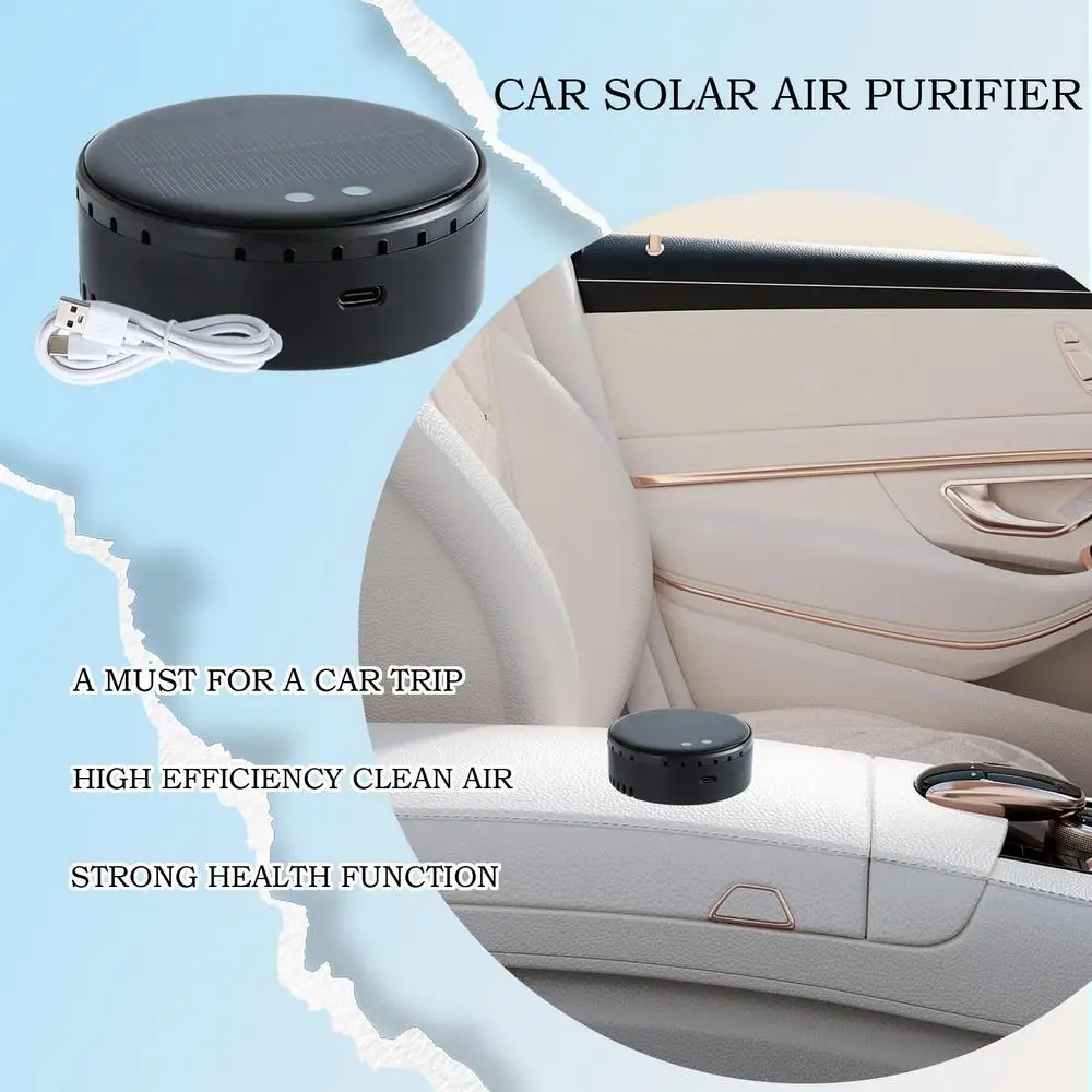Car Air Purifier For Smokers Solar HEPA Car Purifier Air Freshener Vehicle Accessories Small Home Deodorizer With USB Cable For