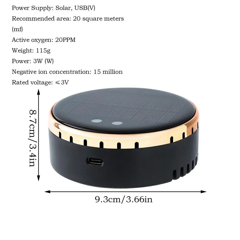Car Air Purifier For Smokers Solar HEPA Car Purifier Air Freshener Vehicle Accessories Small Home Deodorizer With USB Cable For