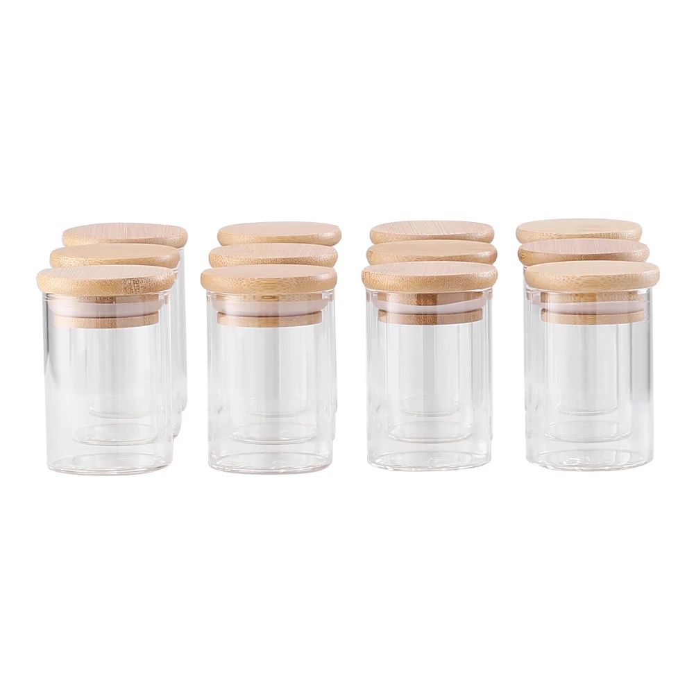 12Pcs Glass Spice Jar Set with Bamboo Lids, 5cm Dia x 7cm H