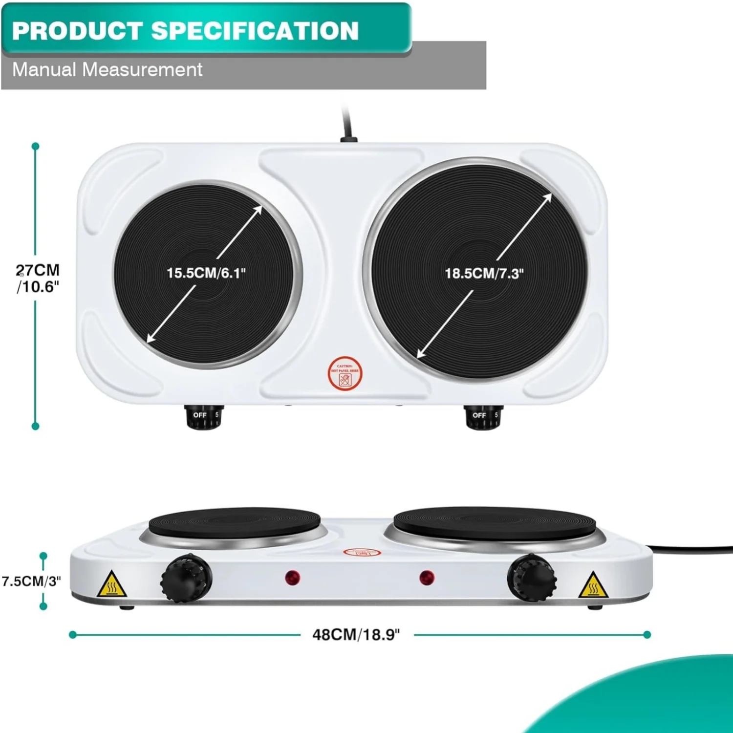 BRIEFNESS Dual Hotplate Dual Electric Hotplate Portable Electric Hotplate Outdoor Multifunctional Electric Heating Stove