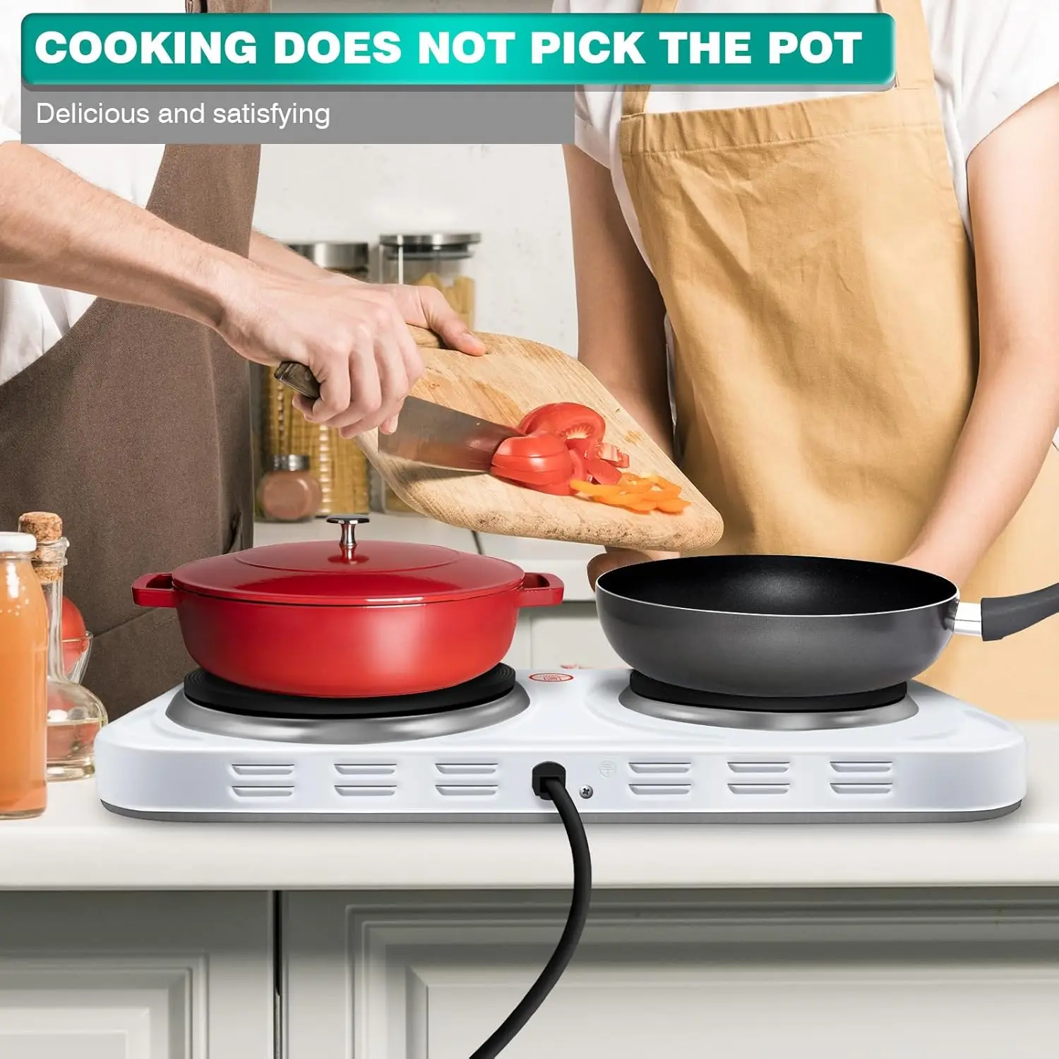 BRIEFNESS Dual Hotplate Dual Electric Hotplate Portable Electric Hotplate Outdoor Multifunctional Electric Heating Stove