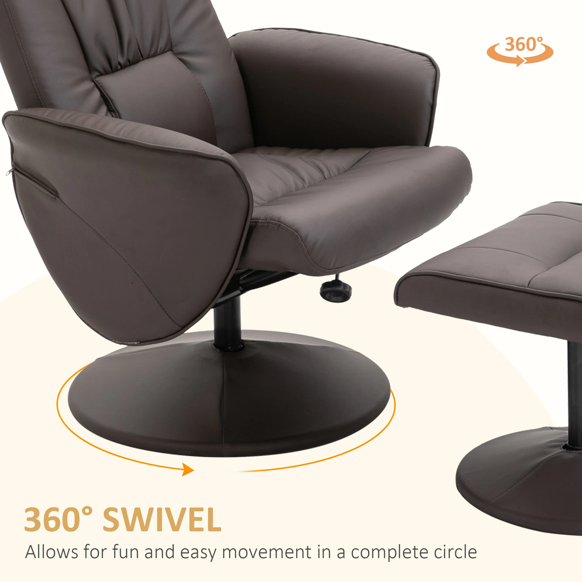 HOMCOM PU Leather Armchair and Footrest Swivel Recliner w/ Ottoman
