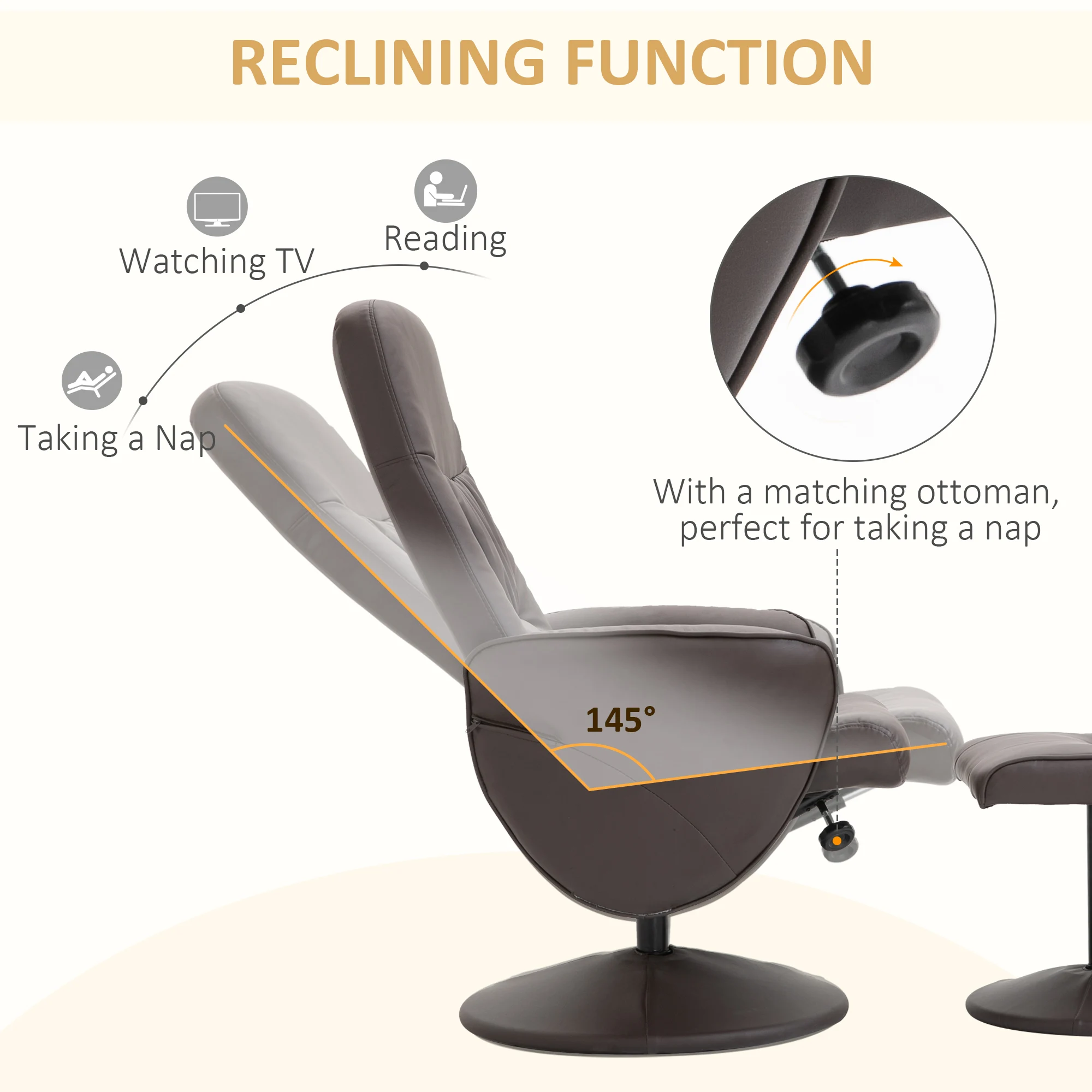 HOMCOM PU Leather Armchair and Footrest Swivel Recliner w/ Ottoman