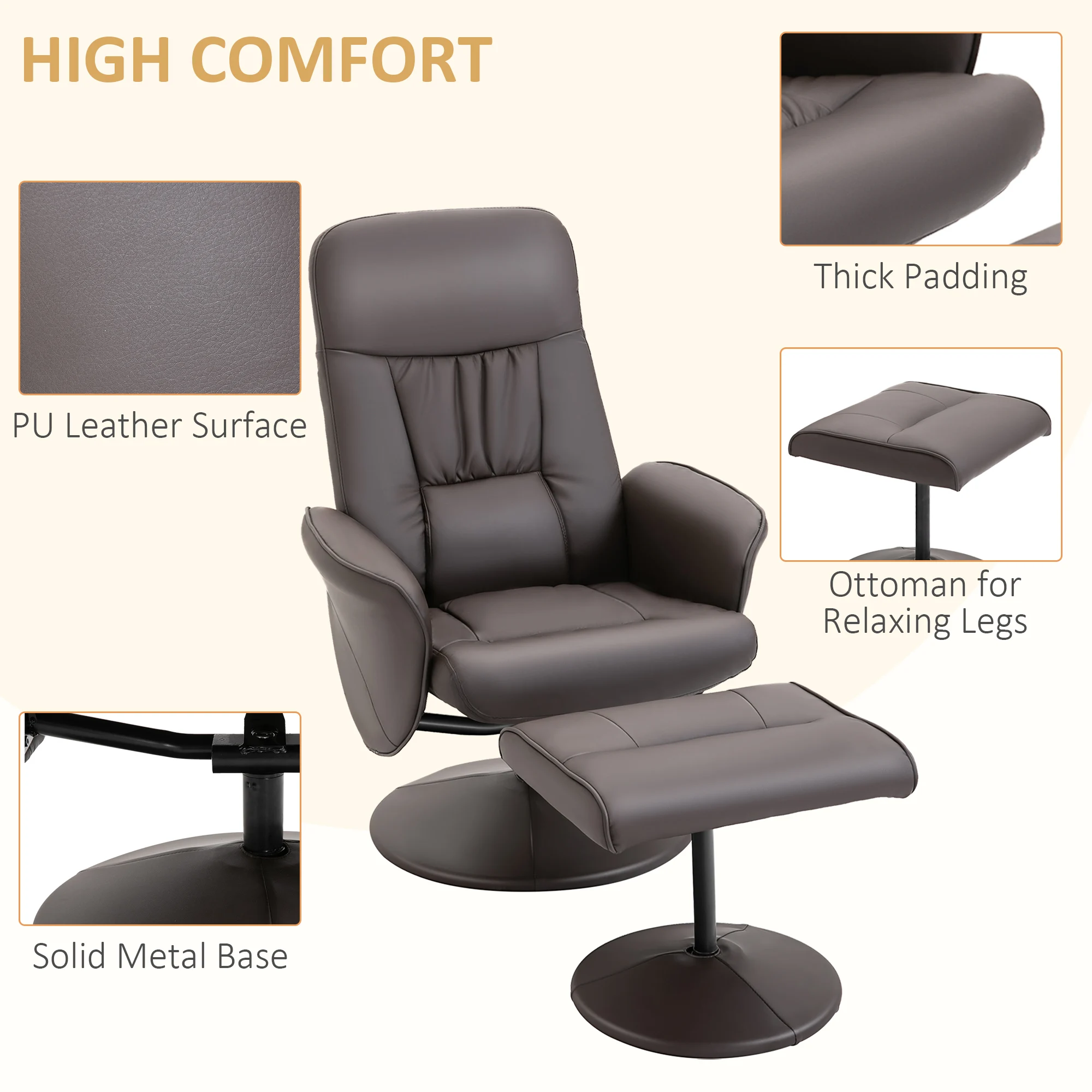 HOMCOM PU Leather Armchair and Footrest Swivel Recliner w/ Ottoman