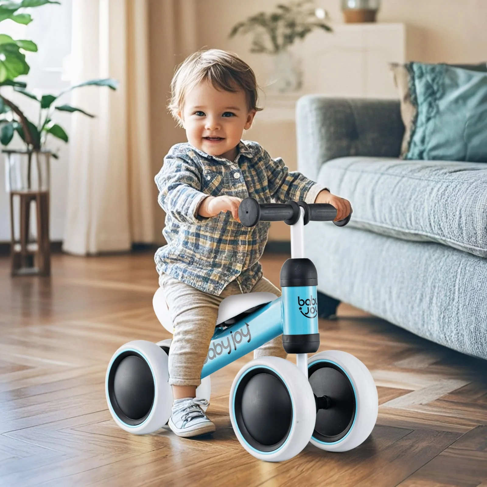 DORTALA Baby Balance Bike No Pedal Infant 4 Wheels Bicycle-Blue