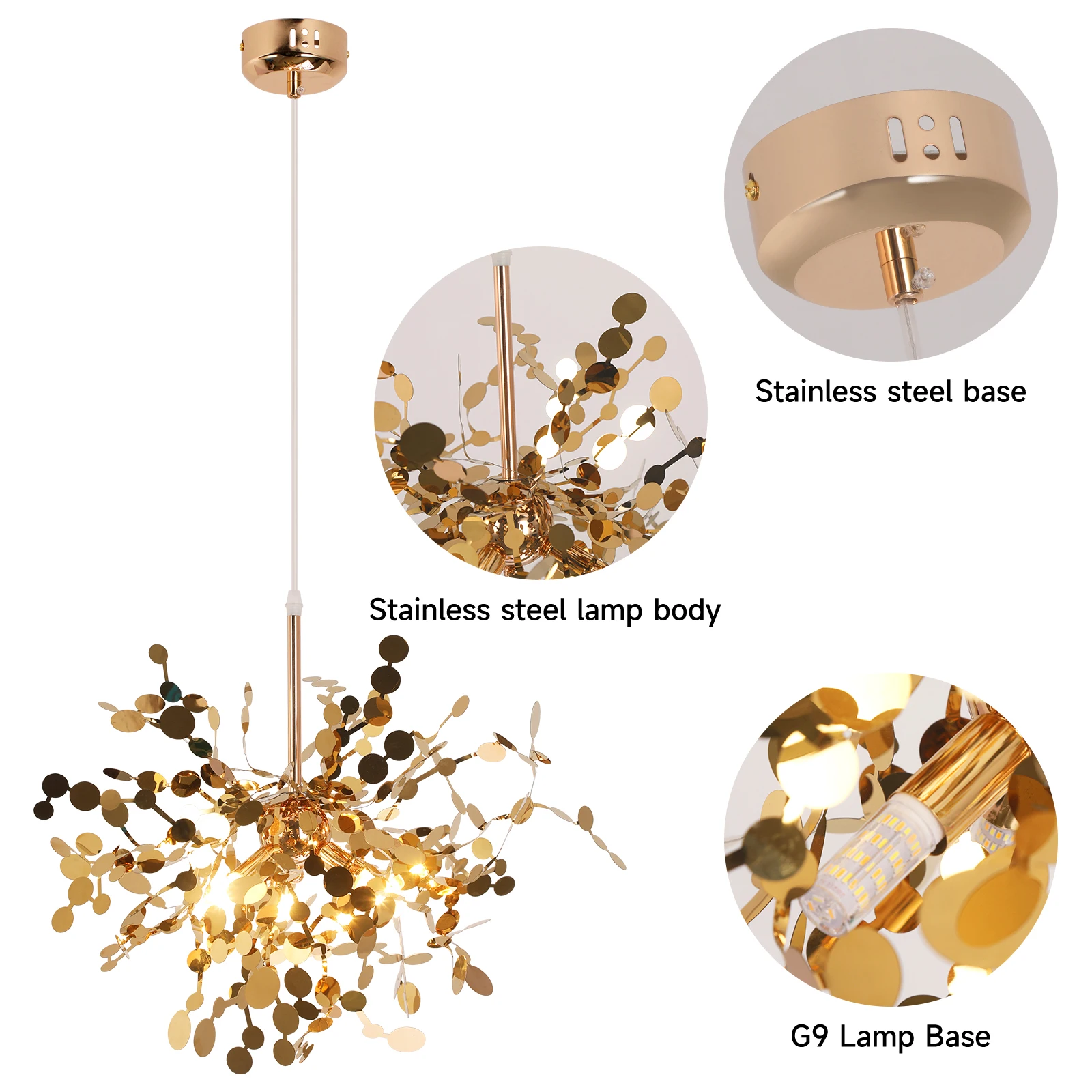 Pendant Light LED Stainless Steel Art Home Decora Ceiling Lamp For Bedroom Bedside Hanging Lamp Dining Room Lighting Fixtures G9