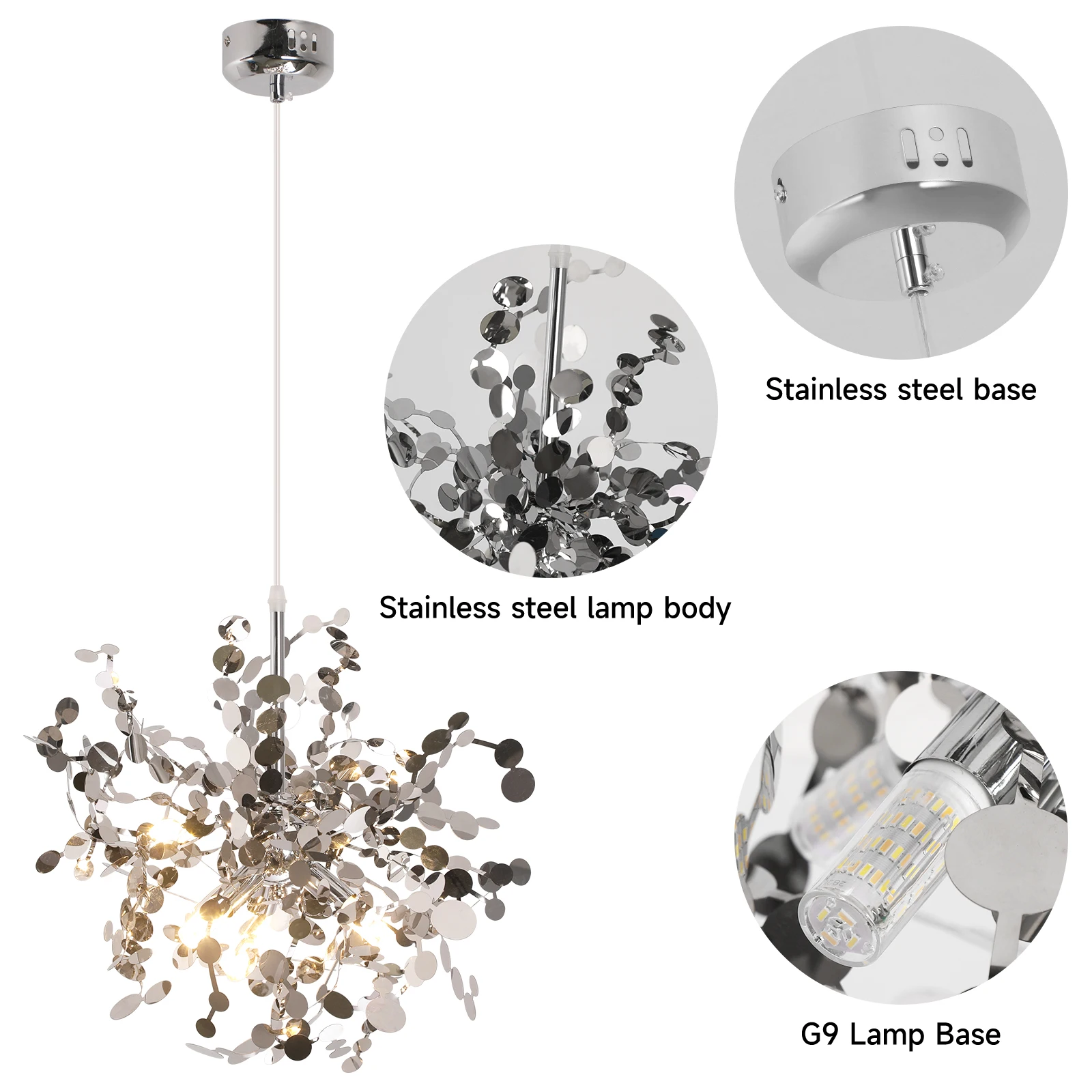 Pendant Light LED Stainless Steel Art Home Decora Ceiling Lamp For Bedroom Bedside Hanging Lamp Dining Room Lighting Fixtures G9