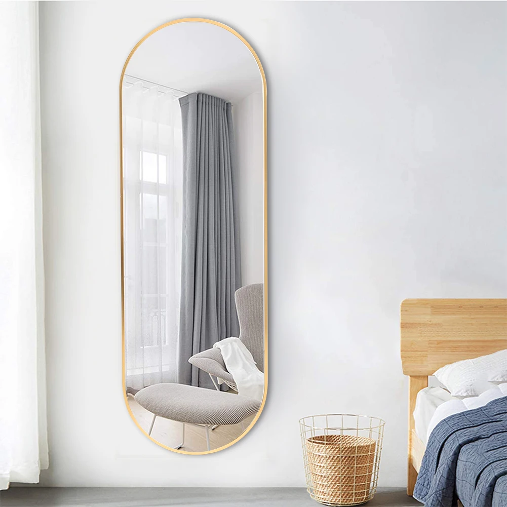 【Lifeideas】Modern Oval Metal Full Length Wall Mirror Gold/Black