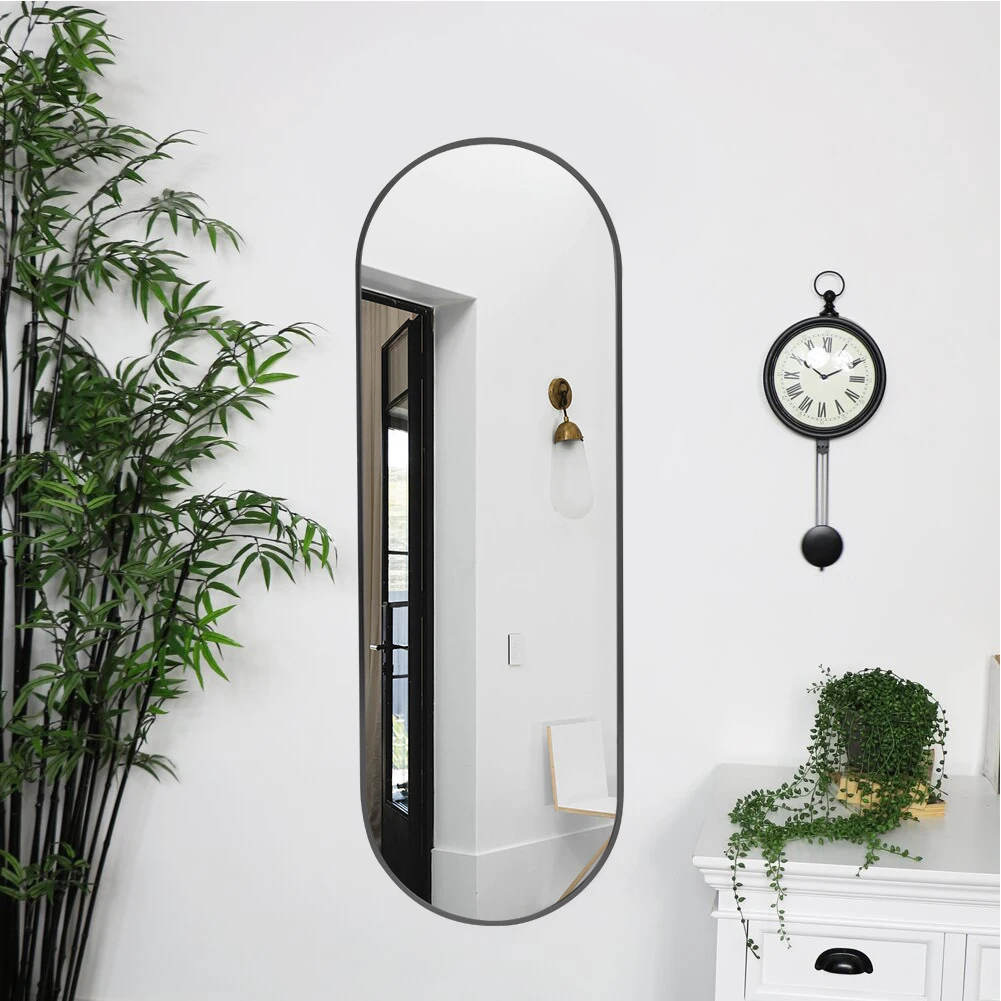 【Lifeideas】Modern Oval Metal Full Length Wall Mirror Gold/Black