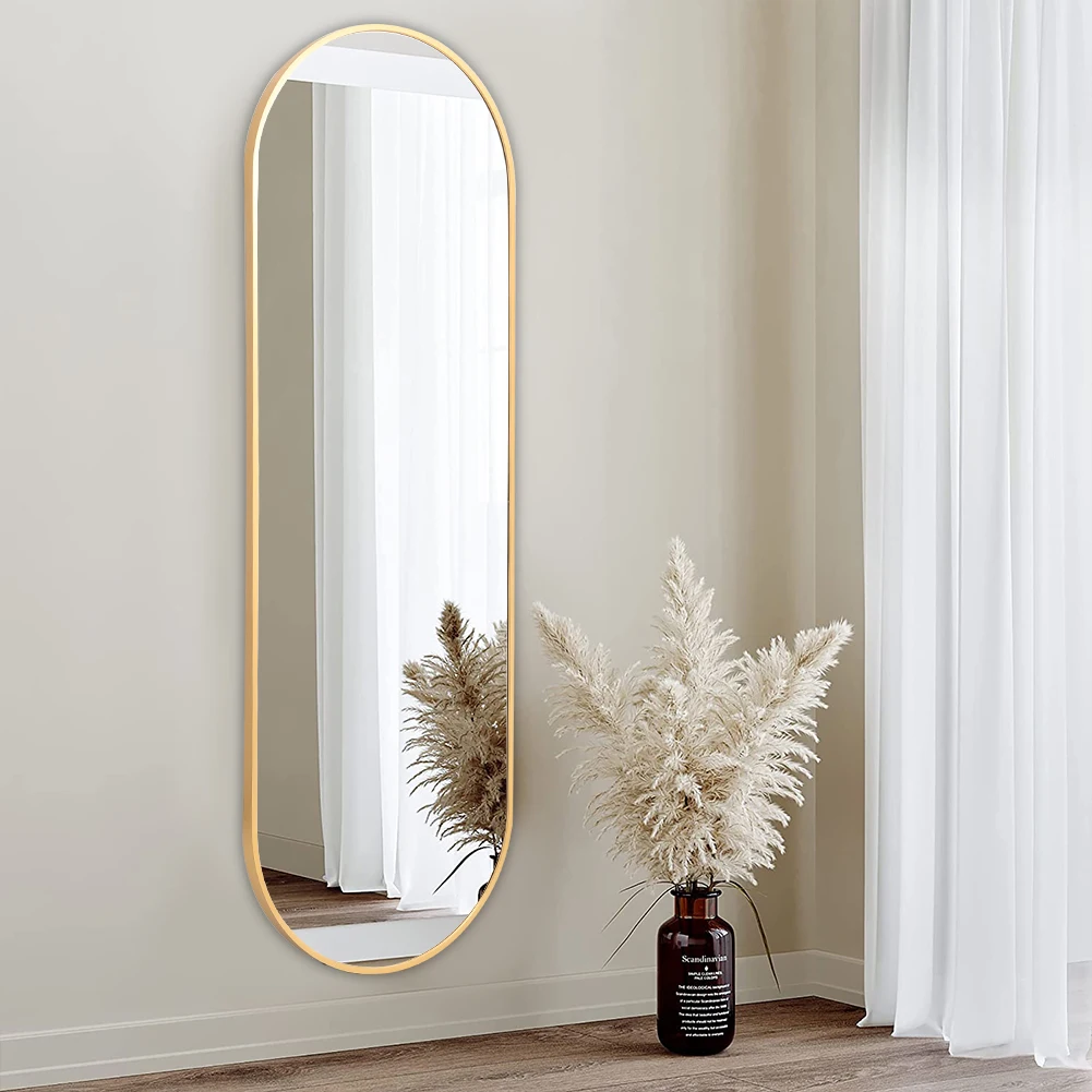 【Lifeideas】Modern Oval Metal Full Length Wall Mirror Gold/Black