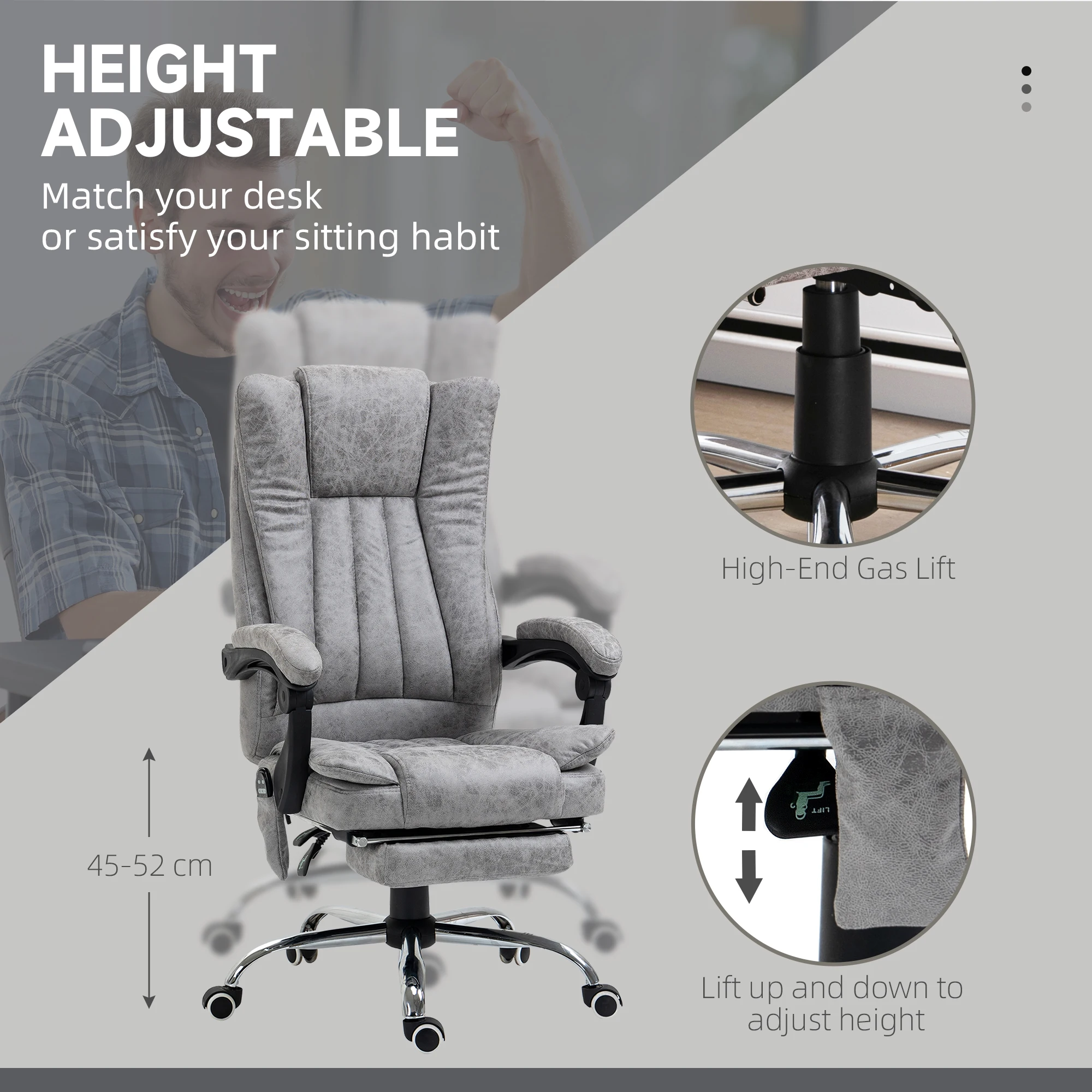 Vinsetto 6-Point Vibrating Heat Massage Chair w/ Microfibre Upholstery Grey