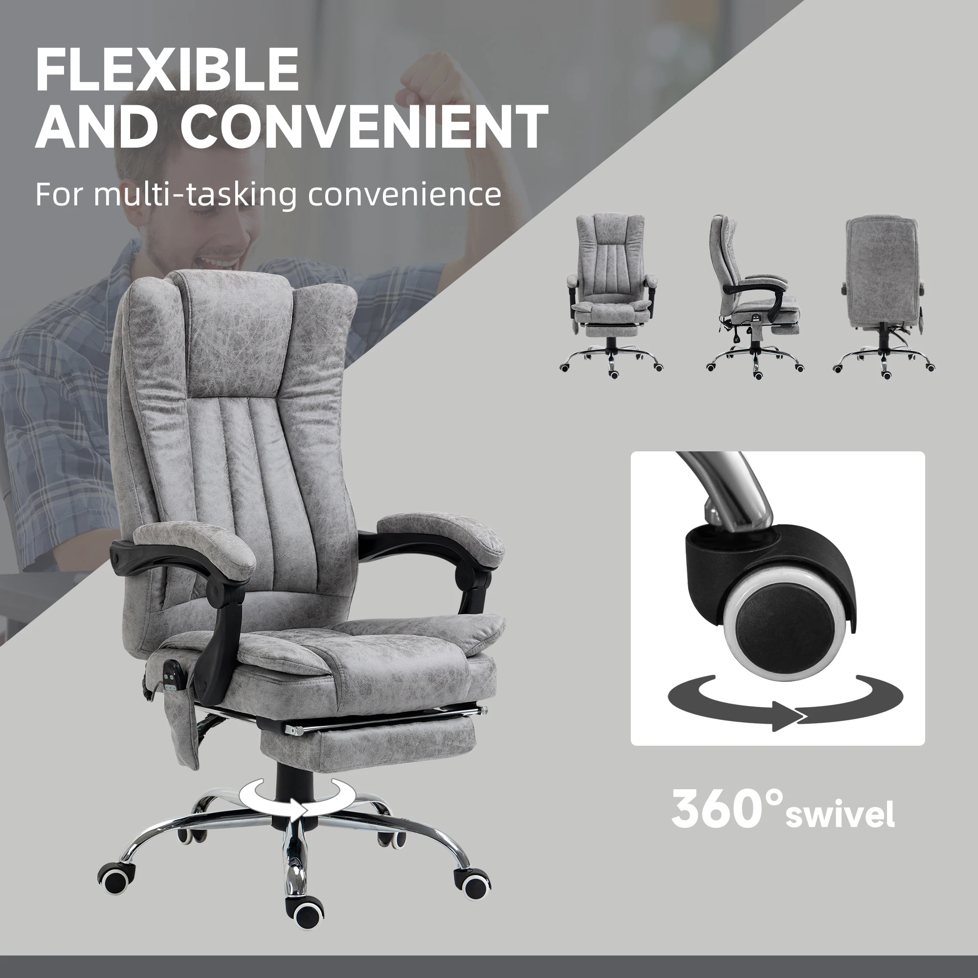Vinsetto 6-Point Vibrating Heat Massage Chair w/ Microfibre Upholstery Grey