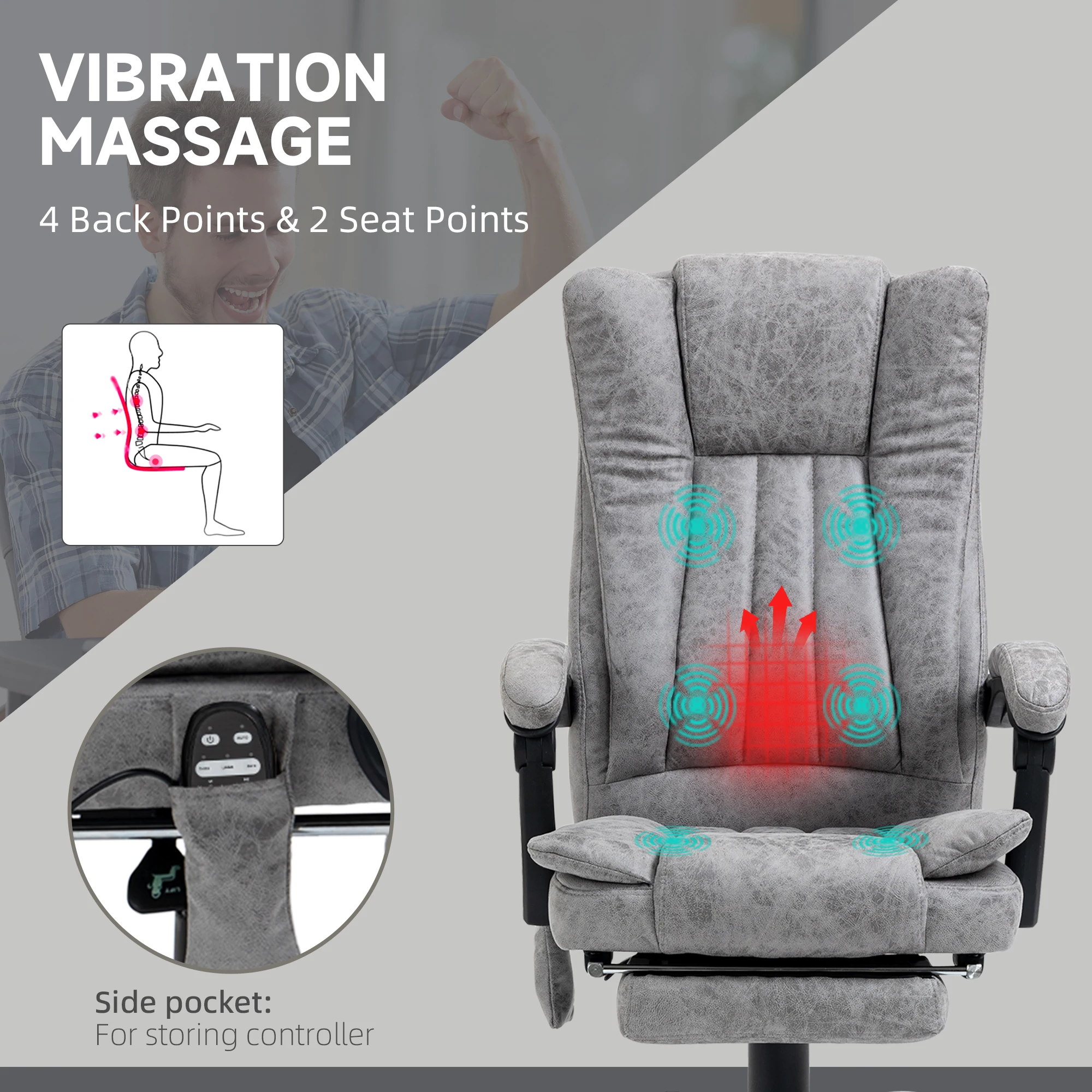 Vinsetto 6-Point Vibrating Heat Massage Chair w/ Microfibre Upholstery Grey