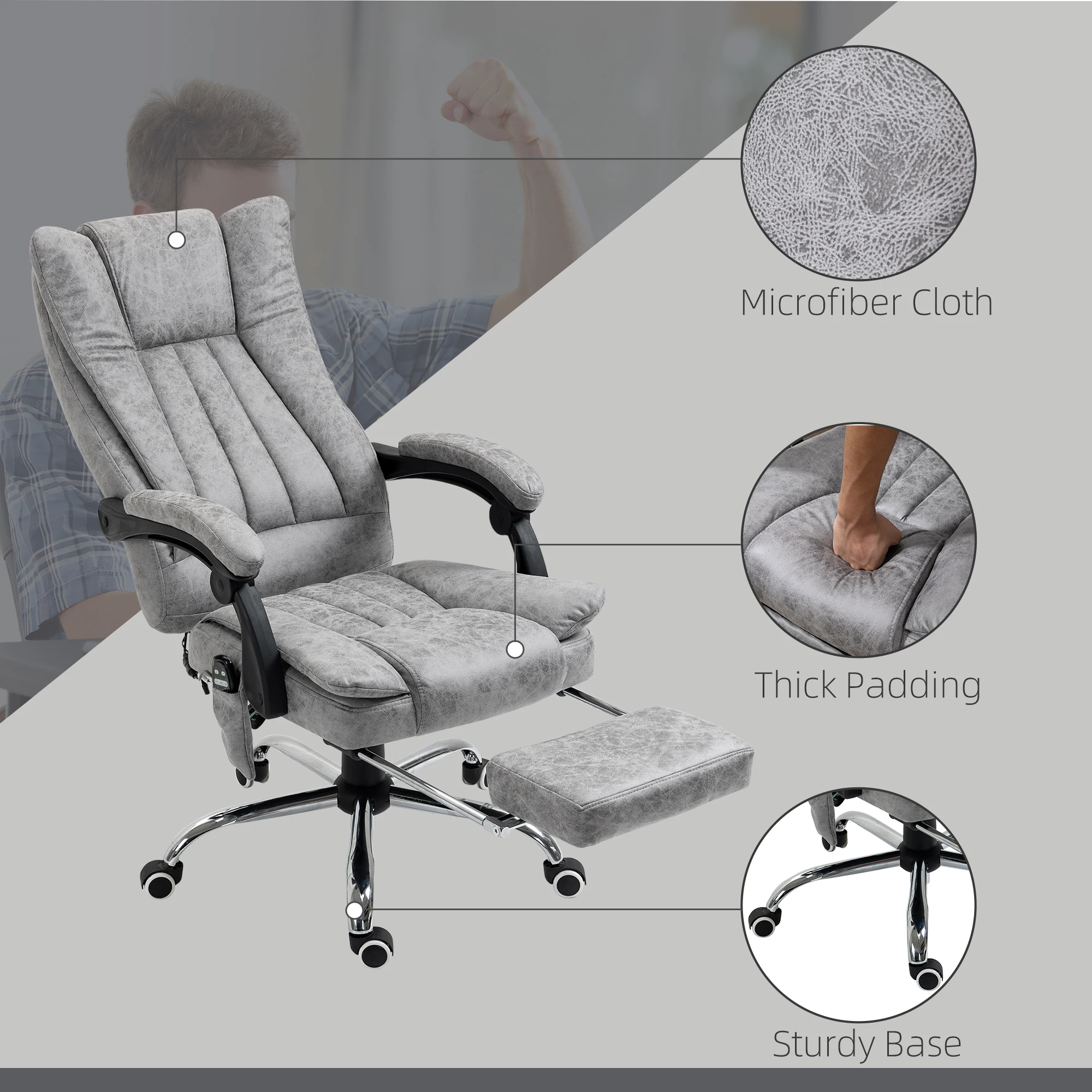 Vinsetto 6-Point Vibrating Heat Massage Chair w/ Microfibre Upholstery Grey