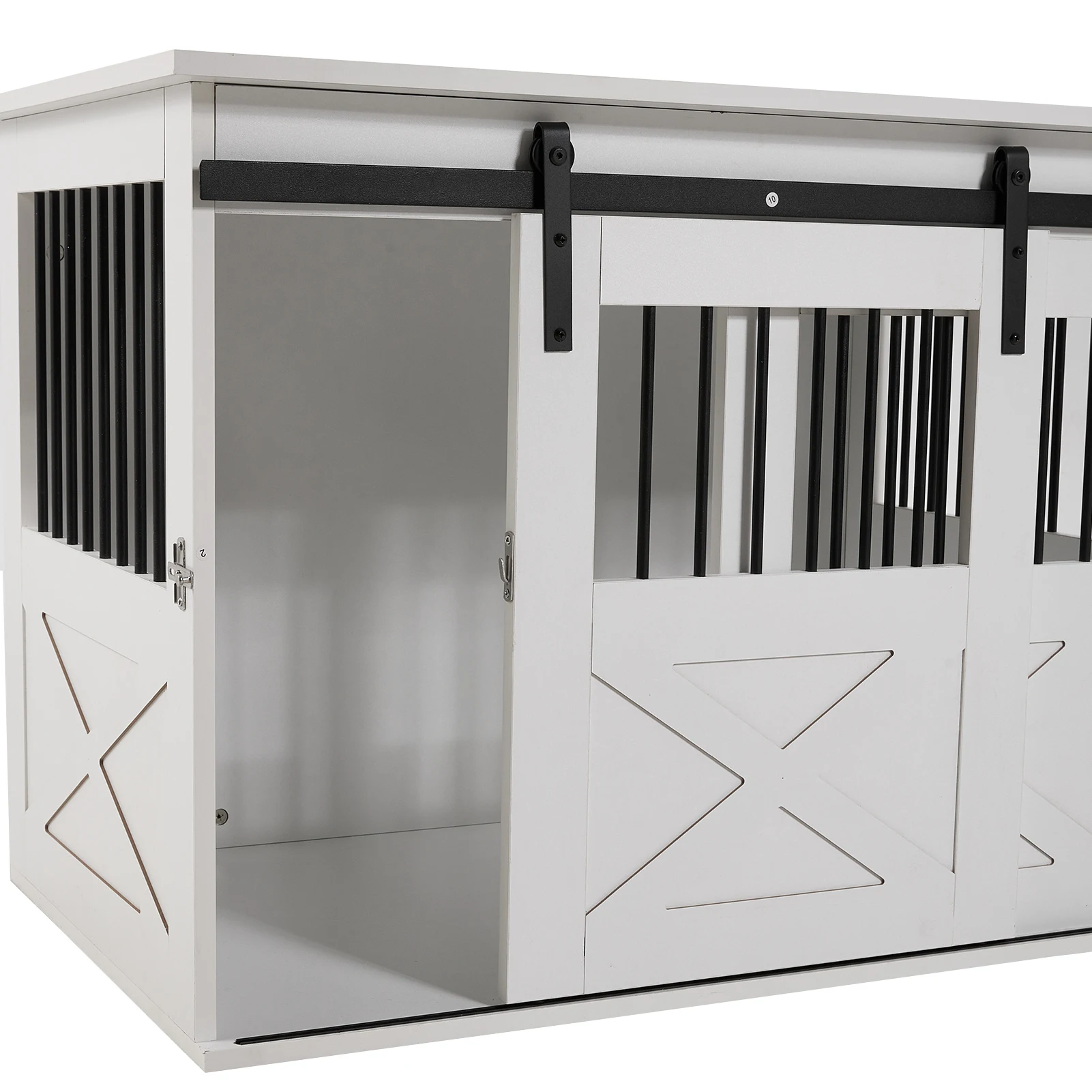 Voltsify Wooden Dog Crate with Lockable Barn Door, Storage Top & Anti-Chew Security for Small/Medium Pets