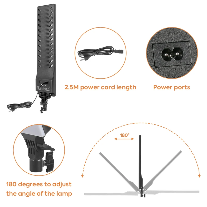 14*72cm Panel Led Photo Video Light, Adjustable 2700-7500k Continuous 180° Rotating Head Light With Remote Control For Studio