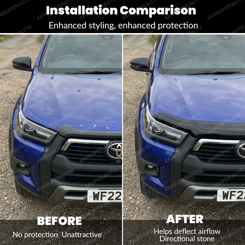 Dark Black Bonnet Deflector For TOYOTA HILUX 2021 2022 2023 2024 2025 Front Bug Shield Hood Deflector Double Cab No Drilling