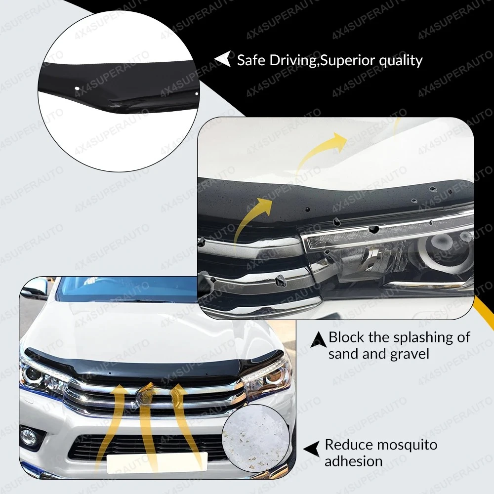 Dark Black Bonnet Deflector For TOYOTA HILUX 2021 2022 2023 2024 2025 Front Bug Shield Hood Deflector Double Cab No Drilling