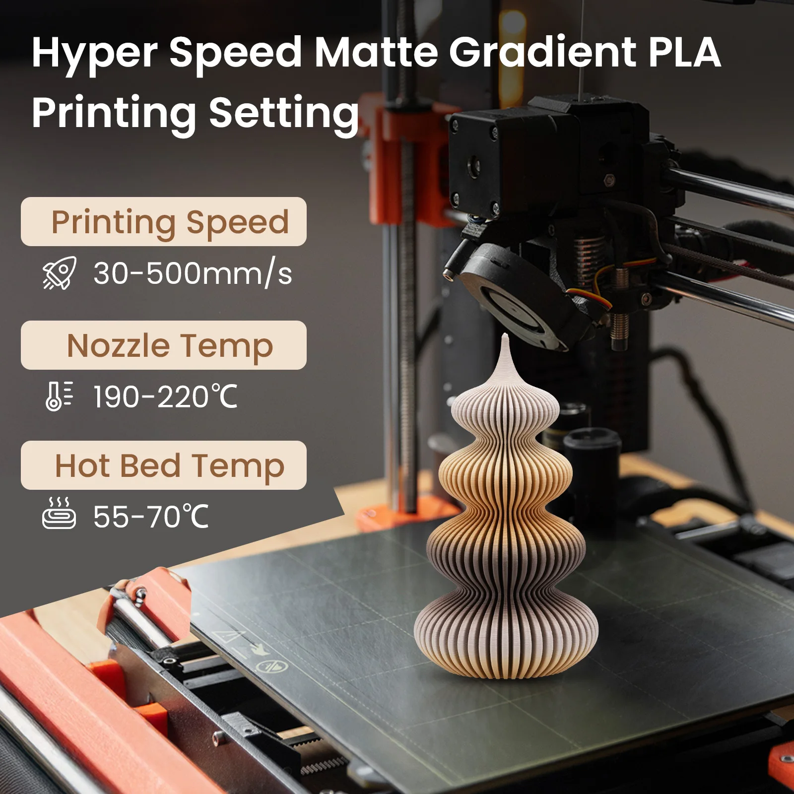 ERYONE 1KG Hyper Speed Matte Gradient Rainbow PLA Filament 1.75mm 3D Print,Max Print Speed:500mm/s,Multicolor,1KG/Spool