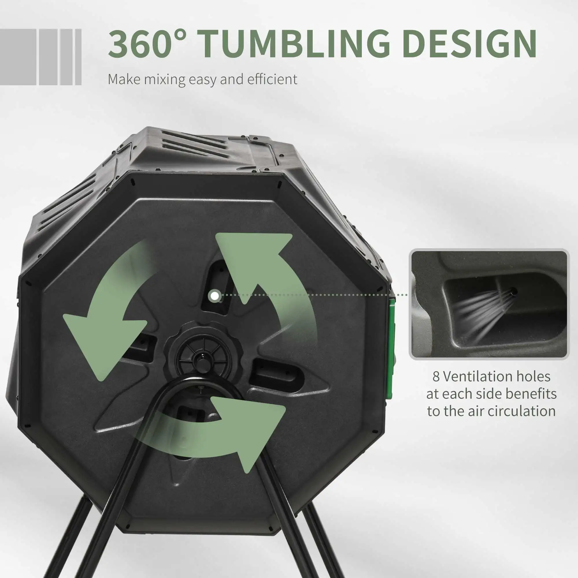 Garden Compost Bin 160L Dual Tumbler Rotating Outdoor Composter W/ Sliding Doors