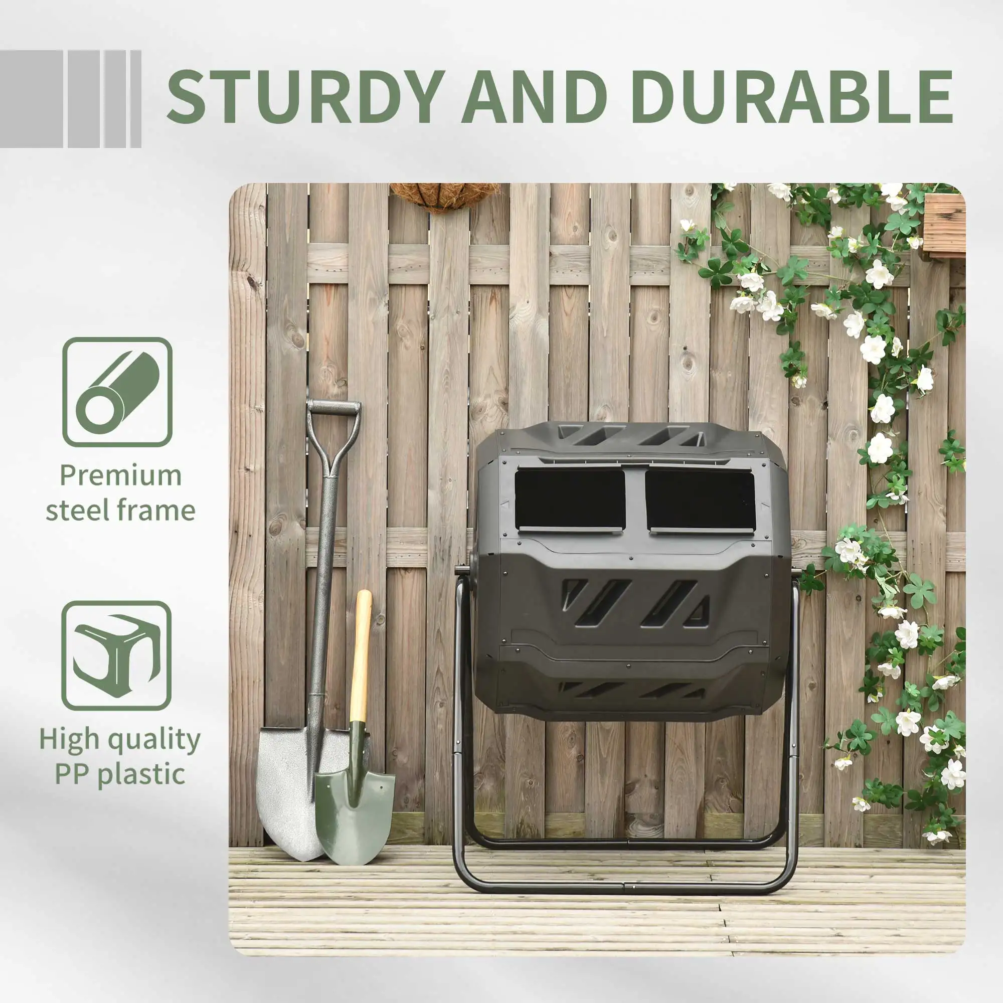 Garden Compost Bin 160L Dual Tumbler Rotating Outdoor Composter W/ Sliding Doors