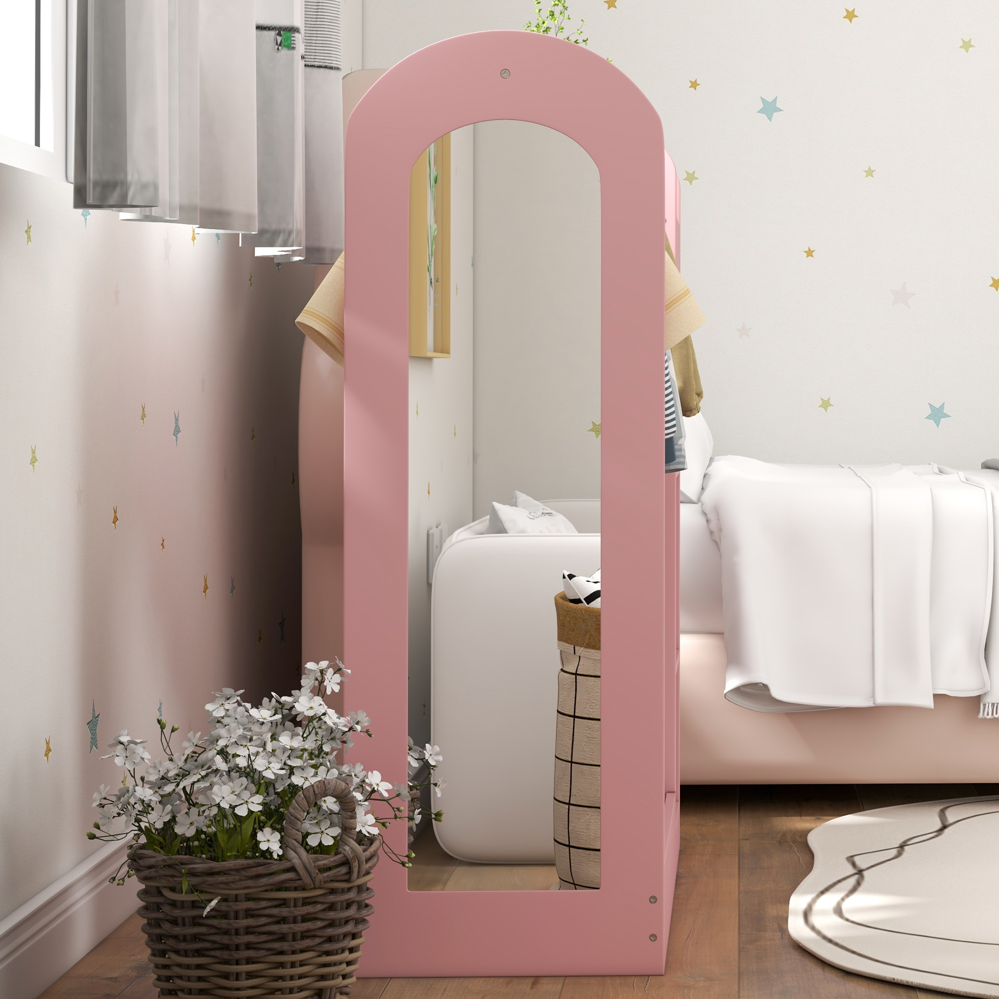 AIYAPLAY Kids Clothes Rail, Kids Dress Up Rail with Storage Shelf, Boxes, Mirror, Kids, Wardrobe for Bedroom, Kids Room, Nursery