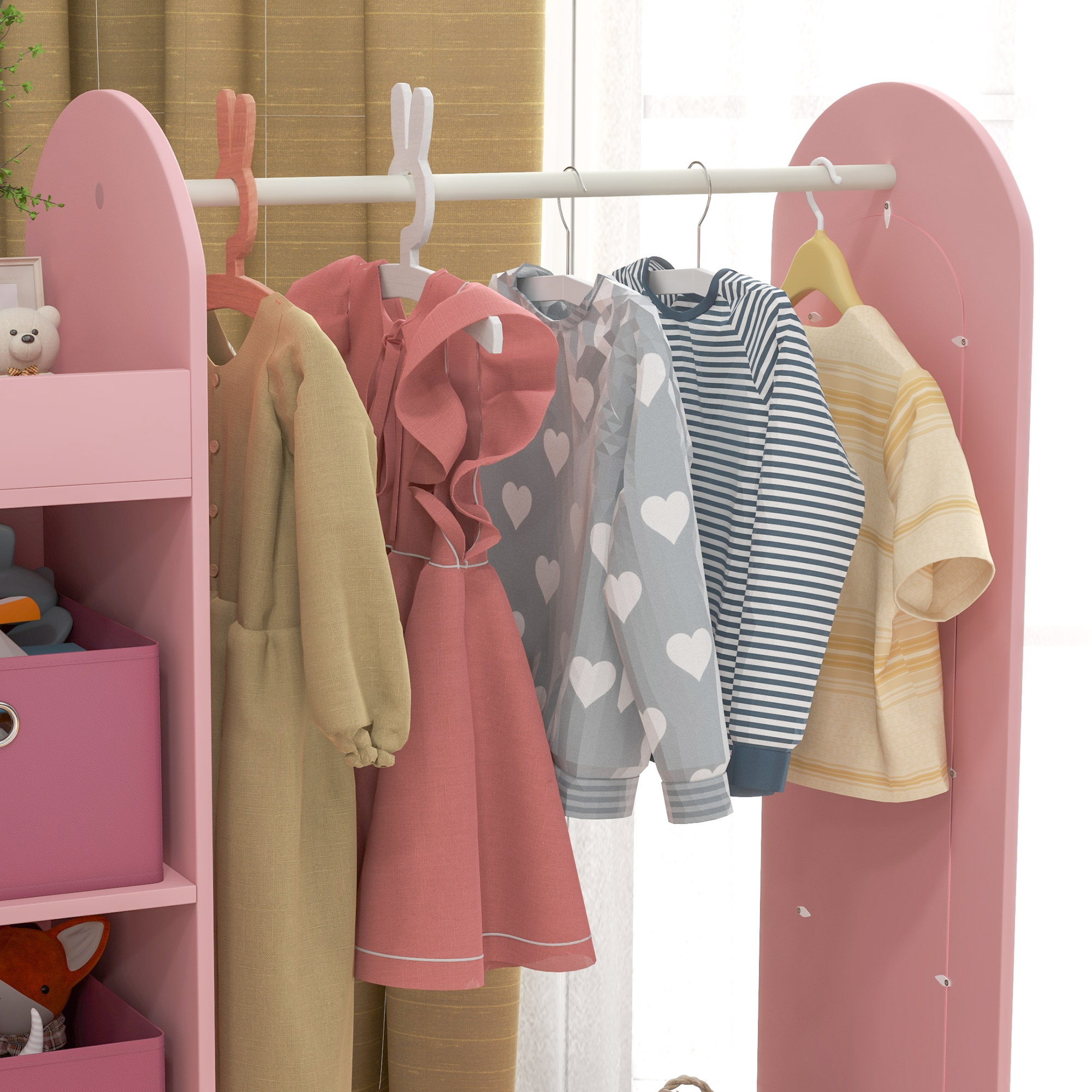 AIYAPLAY Kids Clothes Rail, Kids Dress Up Rail with Storage Shelf, Boxes, Mirror, Kids, Wardrobe for Bedroom, Kids Room, Nursery