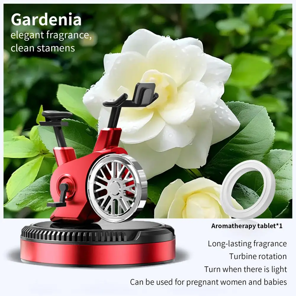 Car Air Freshener Solar Cycling Shape Motor Cycle Rotating Freshener Automotive Interior Ornament with Aromatherapy Tablet
