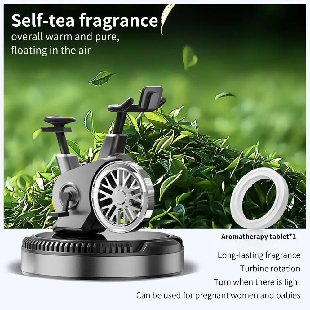 Car Air Freshener Solar Cycling Shape Motor Cycle Rotating Freshener Automotive Interior Ornament with Aromatherapy Tablet