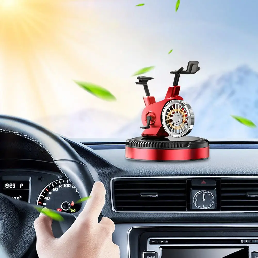 Car Air Freshener Solar Cycling Shape Motor Cycle Rotating Freshener Automotive Interior Ornament with Aromatherapy Tablet