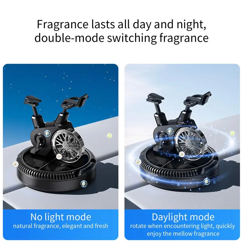 Car Air Freshener Solar Cycling Shape Motor Cycle Rotating Freshener Automotive Interior Ornament with Aromatherapy Tablet