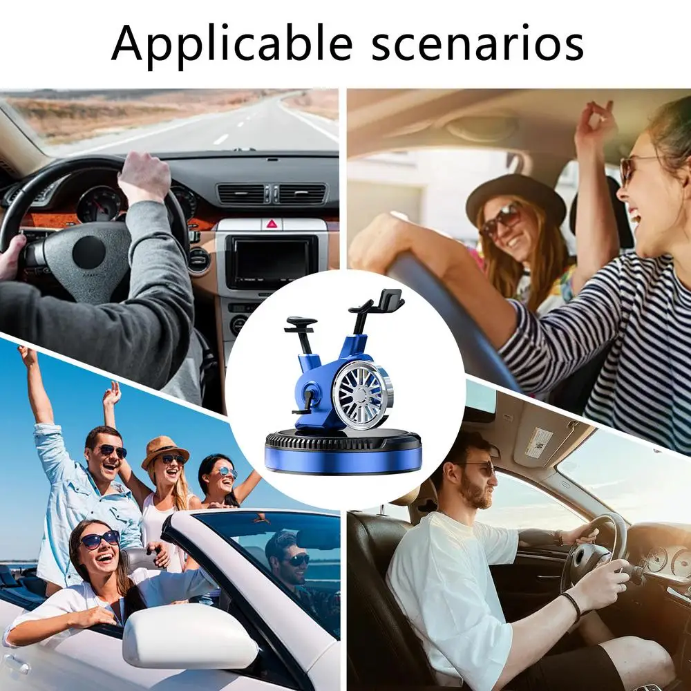 Car Air Freshener Solar Cycling Shape Motor Cycle Rotating Freshener Automotive Interior Ornament with Aromatherapy Tablet