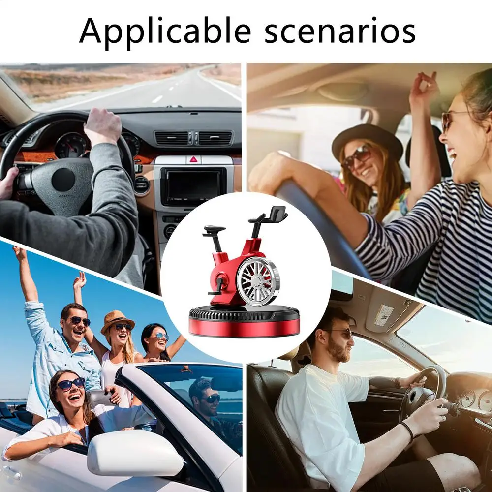 Car Air Freshener Solar Cycling Shape Motor Cycle Rotating Freshener Automotive Interior Ornament with Aromatherapy Tablet