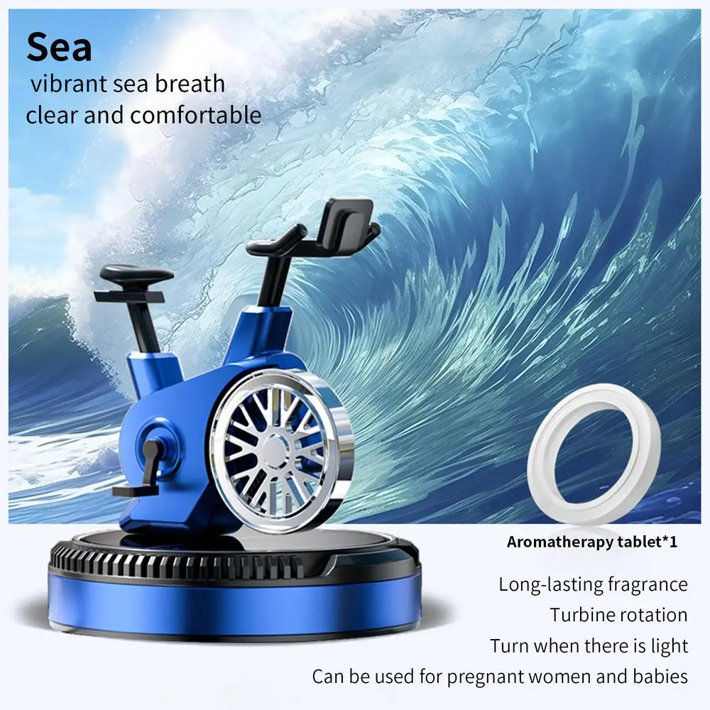 Car Air Freshener Solar Cycling Shape Motor Cycle Rotating Freshener Automotive Interior Ornament with Aromatherapy Tablet