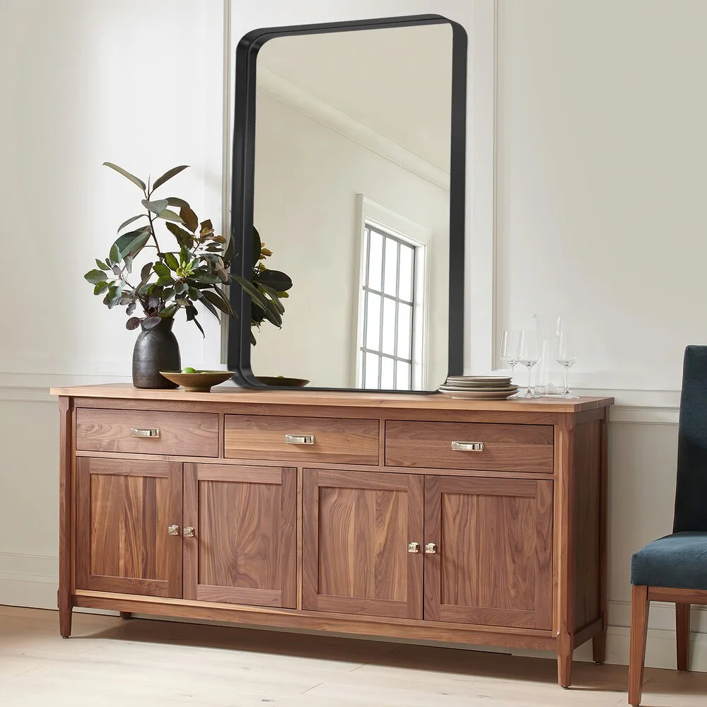 【Lifeideas】Rectangle Vanity Framed Mirror for Wall Matte Metal Framed Modern Mirror Tempered Glass For Living Room