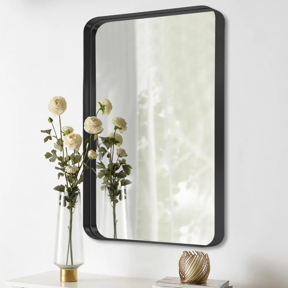 【Lifeideas】Rectangle Vanity Framed Mirror for Wall Matte Metal Framed Modern Mirror Tempered Glass For Living Room