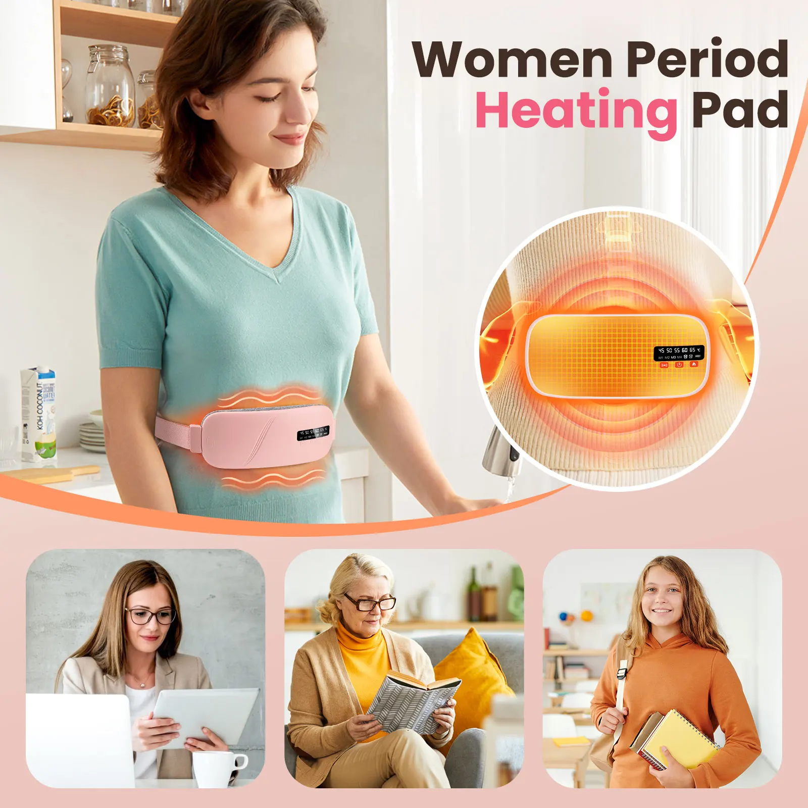Electric Menstrual Period Massager Heating Massage Pad Belt for Female Waist Abdominal Lumbar Warm Belt Massage Device Vibration